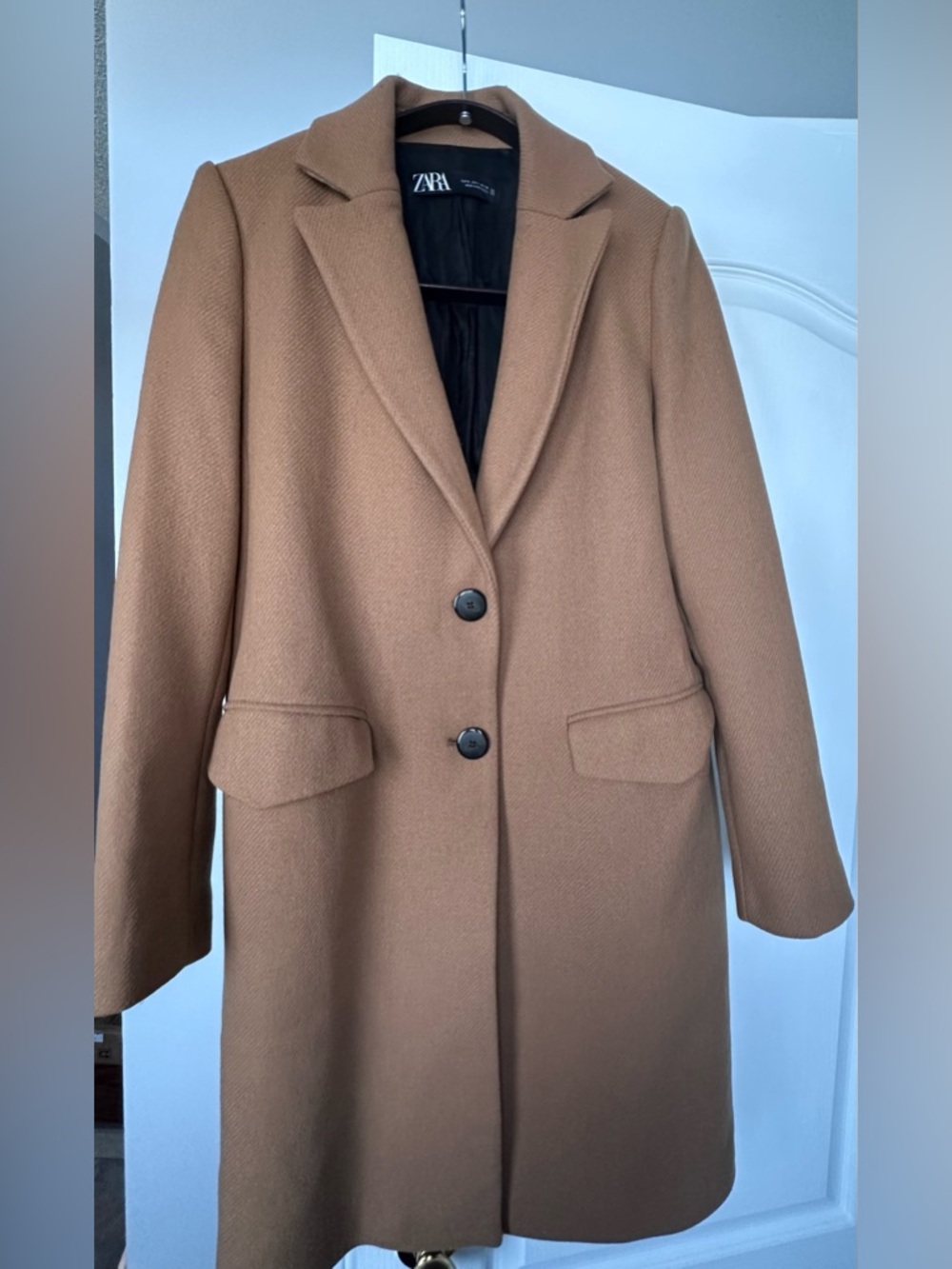 Zara Camel Single-Breasted Wool Coat